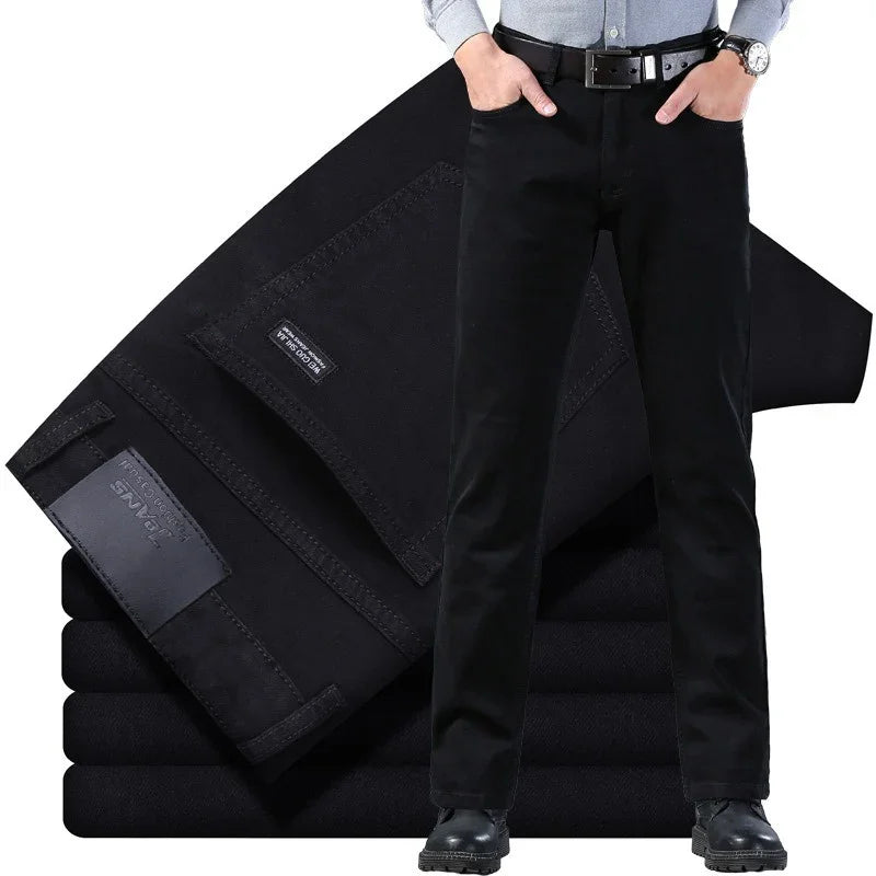 Men's Soft Stretch Black Denim Biker Jeans