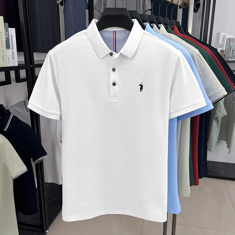 Men's Short Sleeve Cotton Polo Shirt with Embroidery