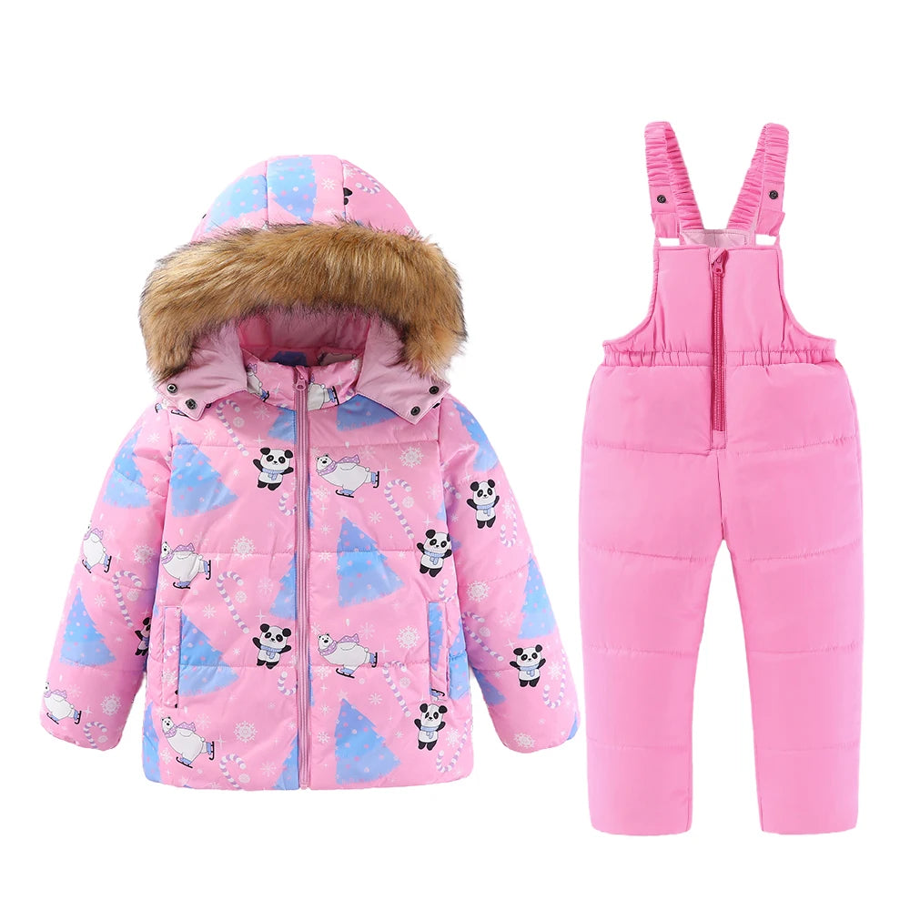 Kids Hooded Ski Suit Cotton Winter Outerwear