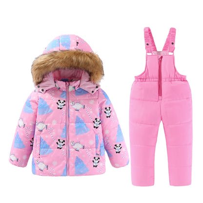 Kids Hooded Ski Suit Cotton Winter Outerwear