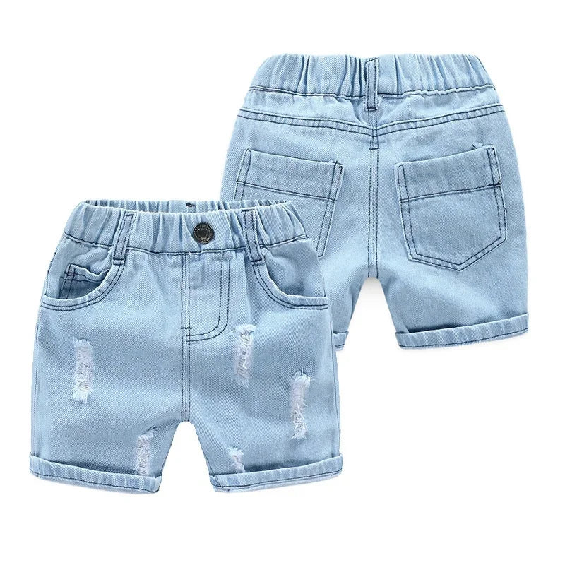 Children's Casual Torn Denim Shorts Blue Sky Blue
