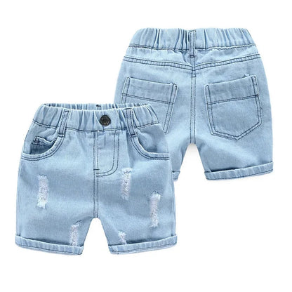 Children's Casual Torn Denim Shorts Blue Sky Blue