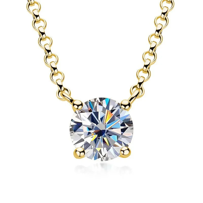 Moissanite Pendant Necklace 18K Gold Plated Women