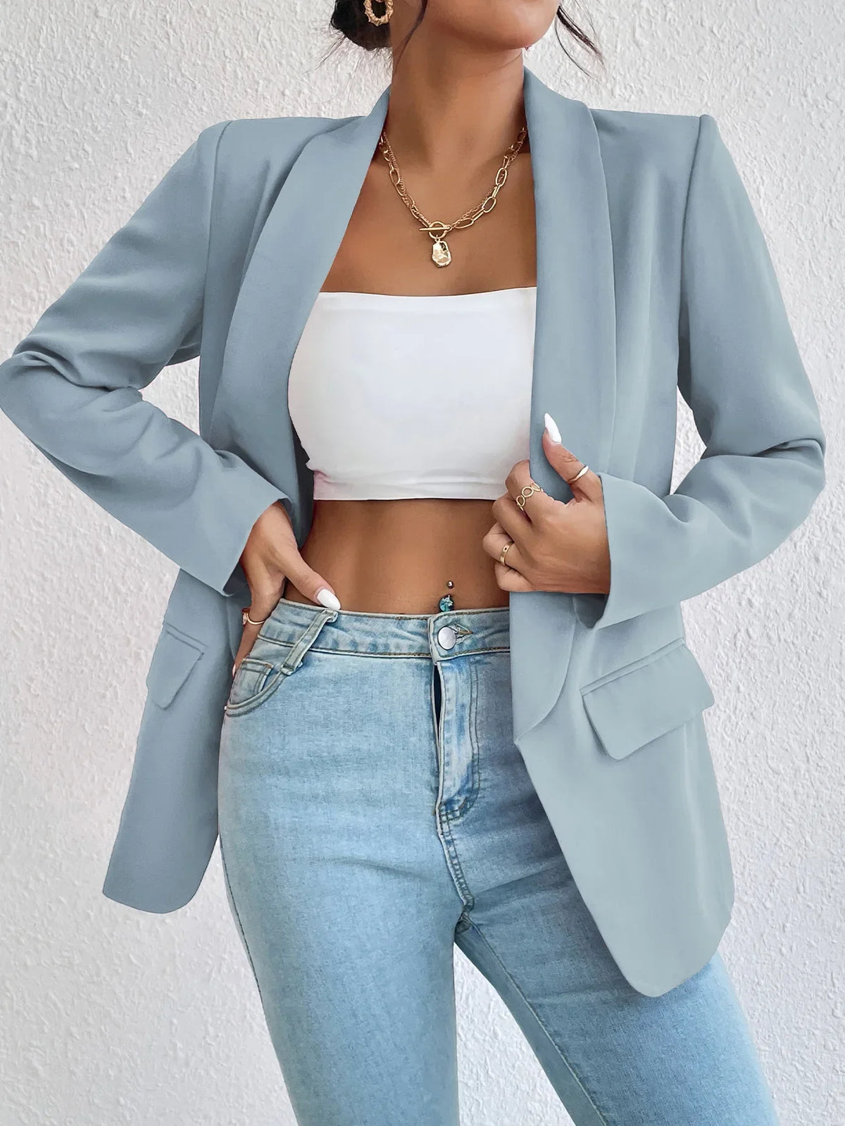 Solid Polyester Cotton Long Sleeve Women's Blazer