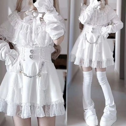 Japanese Sweet Lolita Mini Skirt Women Retro Lace Skirt