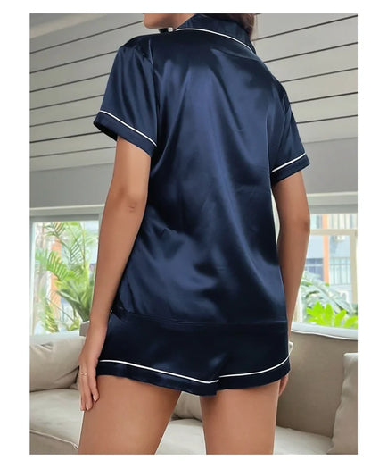 Silk Satin Pajamas Set for Women with Button-Down Design