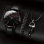 Men's Quartz Watch Set with Leather Band and Accessories