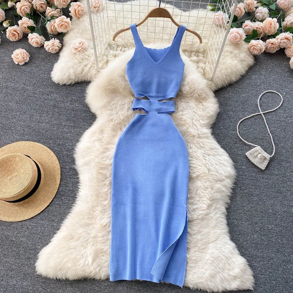 YuooMuoo Women Knitted Bodycon Dress with Cut Out Waist