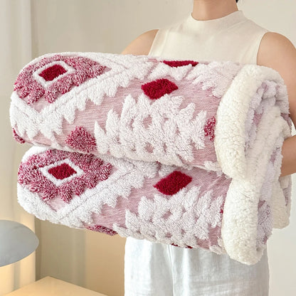 Geometric Jacquard Fleece Blanket Double Layer Taffeta