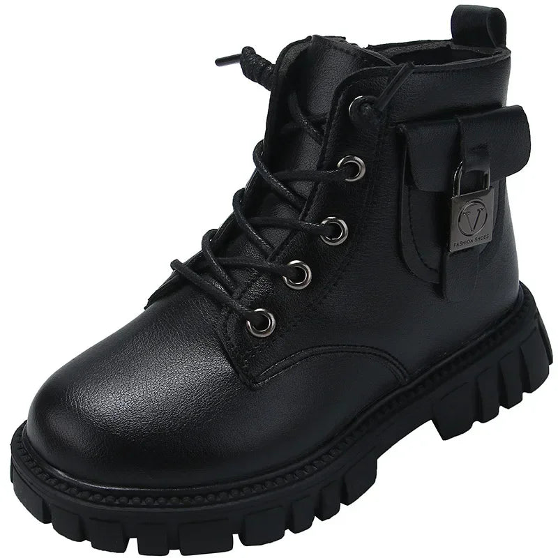 Girls PU Leather Ankle Boots with Anti-slip Sole