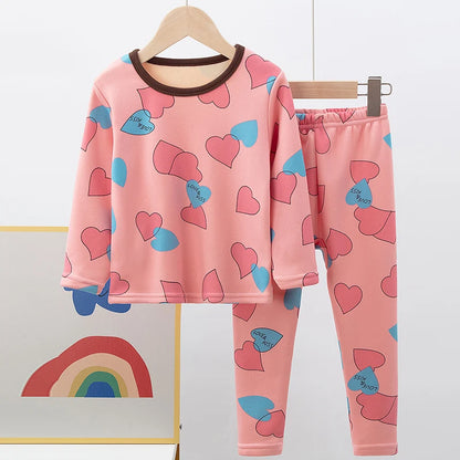 Children's Cartoon Printed Thick Warm Underwear Set