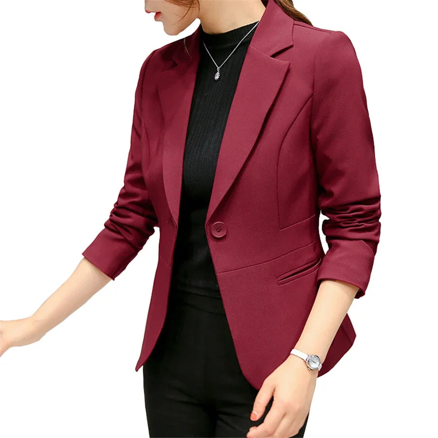 Black Women Slim Blazer Office Work Jacket