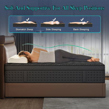 LayRoad Memory Foam Spring Mattress Black 12 Inch