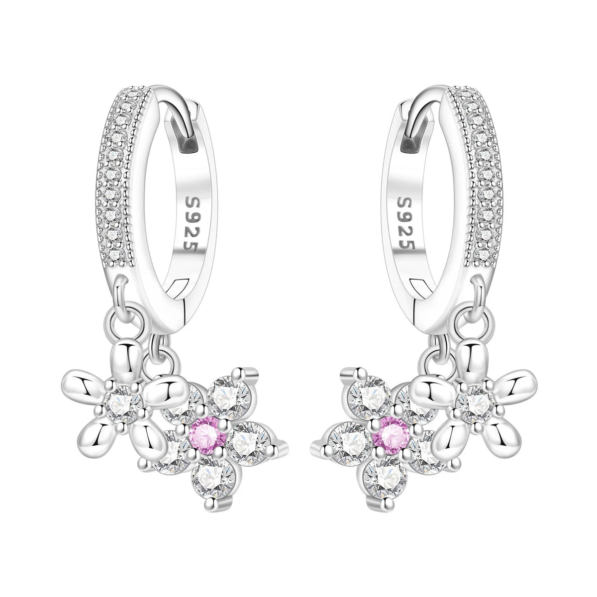 S925 Sterling Silver Iris Flower Hoop Earrings for Women