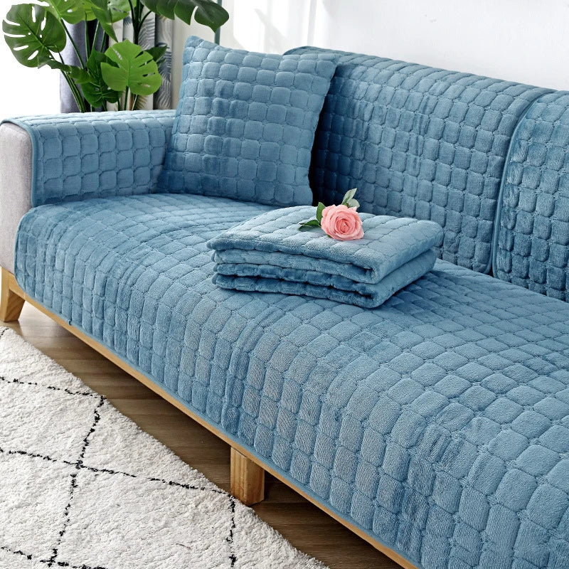 Flannel Sofa Cushion Non-Slip Plush Backrest Cover