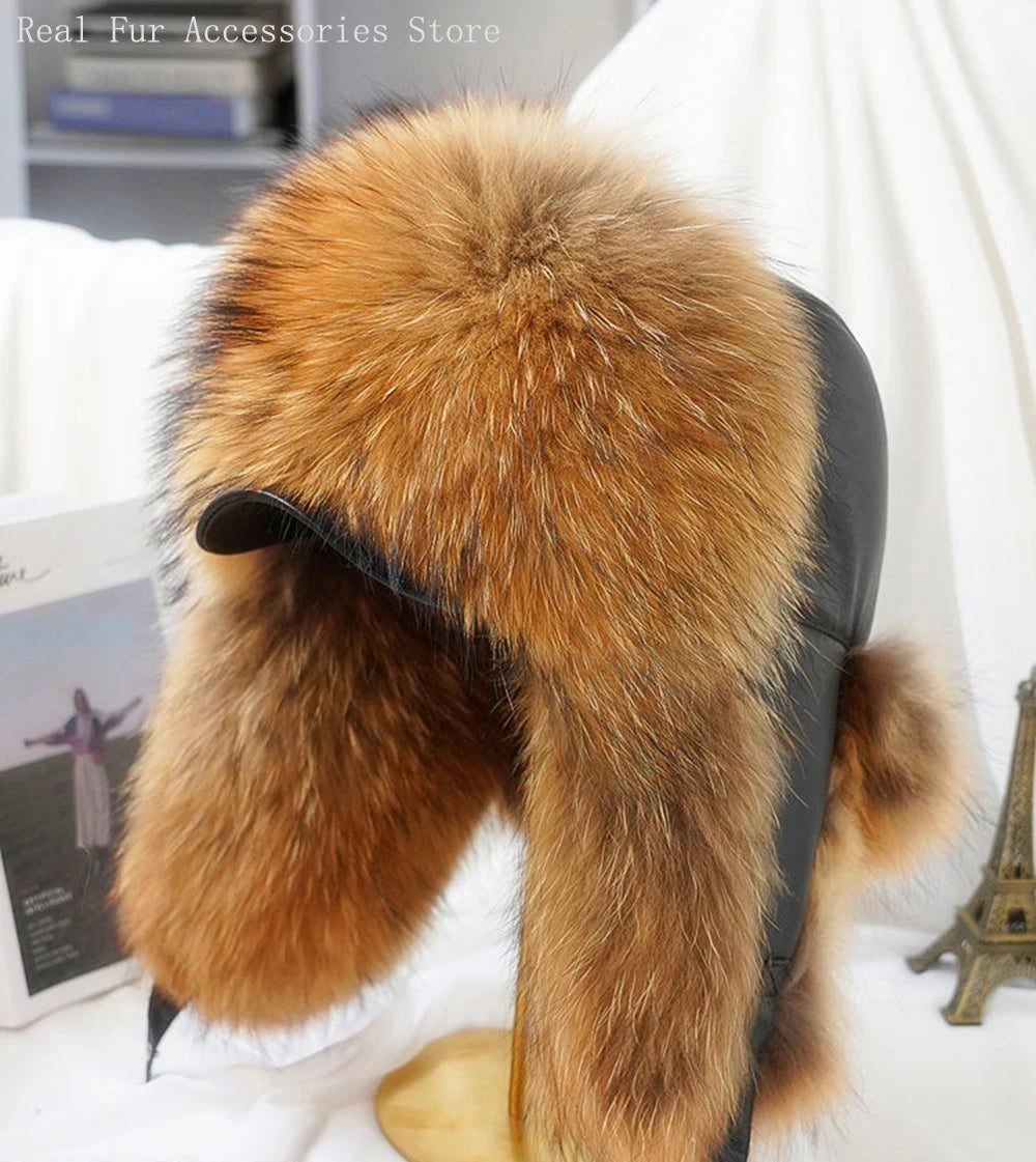Men's Real Silver Fox Fur Bomber Hat
