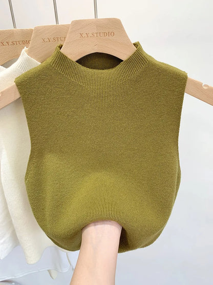 Women Slim Knitted Tank Top Sleeveless Solid Sweater