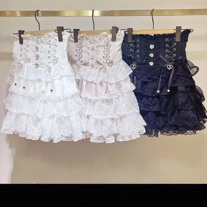 Japanese Sweet Lolita Mini Skirt Women Retro Lace Skirt