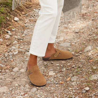 Comwarm Women's Suede Mules Slippers with Cork Insole