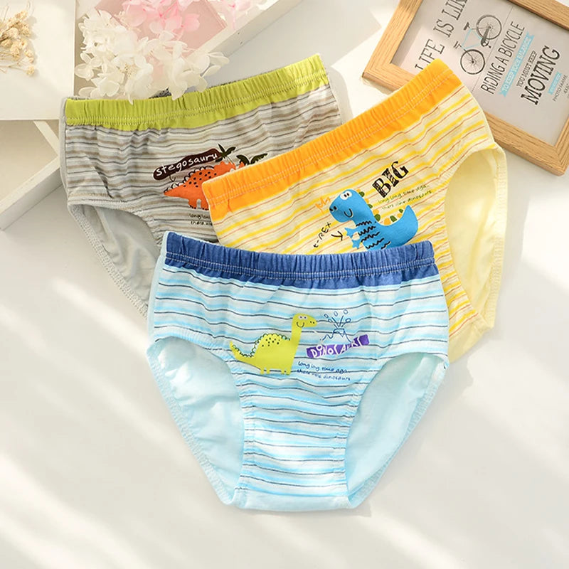 Cotton Dinosaur Cartoon Boys Briefs 3 Pcs Set