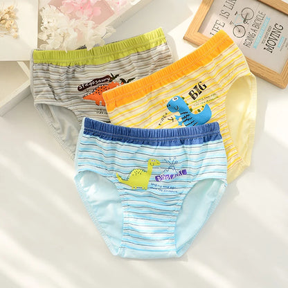 Cotton Dinosaur Cartoon Boys Briefs 3 Pcs Set