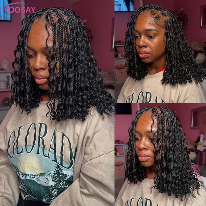 Short Bohemian Curly Braided Lace Front Wig 12 Inch