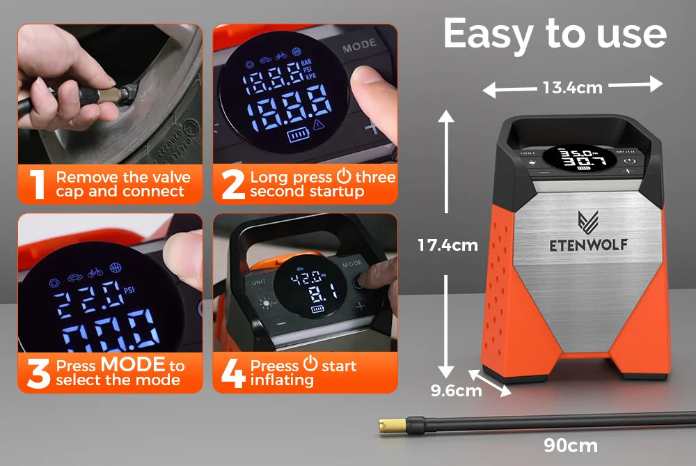 ETENWOLF ZEPHYR S3 Portable Tire Inflator 160 PSI