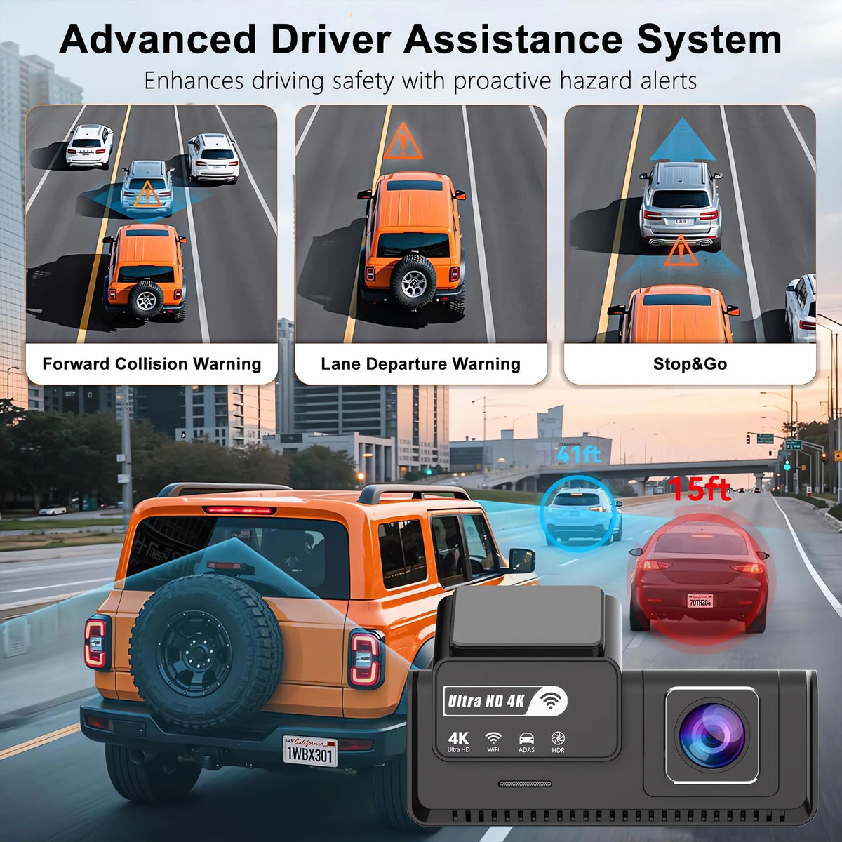 ADAS Dash Cam 4K 2.5K GPS WiFi Night Vision Mini