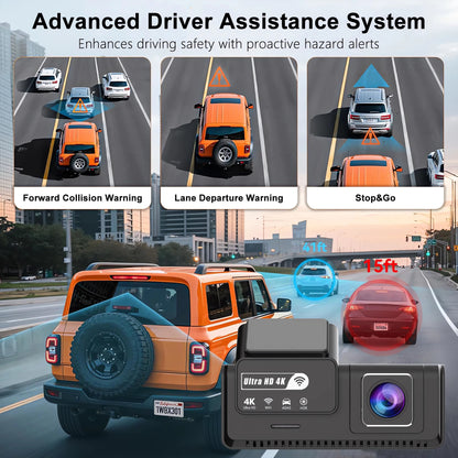 ADAS Dash Cam 4K 2.5K GPS WiFi Night Vision Mini
