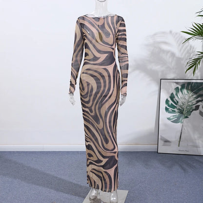 Sheer Mesh Bodycon Maxi Dress for Women