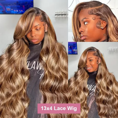 P4/27 Highlight Brown Body Wave Human Hair Wig 40-46 Inch