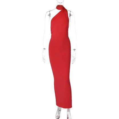 Hugcitar One Shoulder Backless Maxi Dress Women