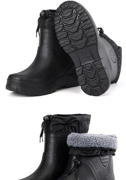 Men's Waterproof Velvet Rain Boots Casual Short Boot