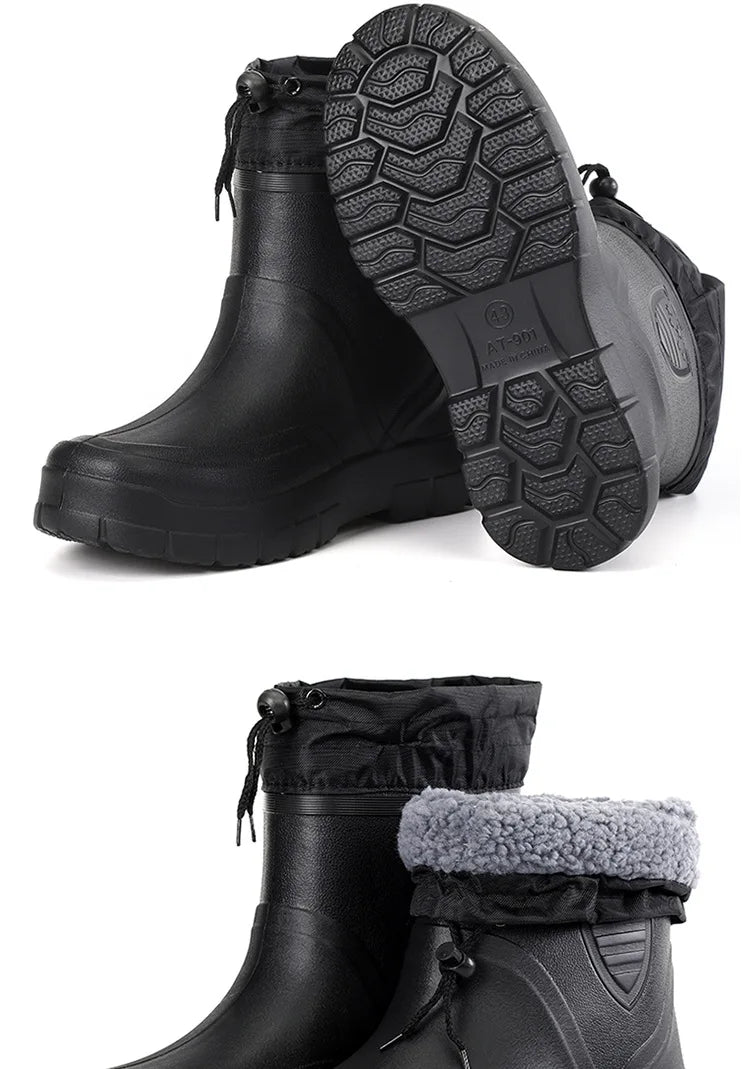 Men's Waterproof Velvet Rain Boots Casual Short Boot