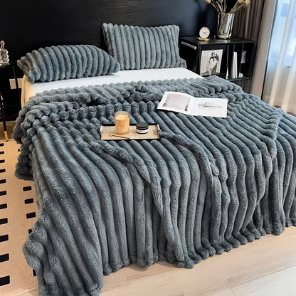 Thickened Wide Striped Flannel Blanket for Sofa and Bed
