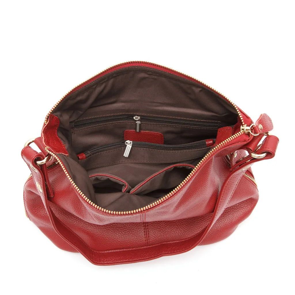 Zency Red Genuine Leather Hobo Shoulder Bag