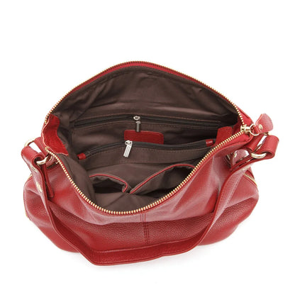 Zency Red Genuine Leather Hobo Shoulder Bag