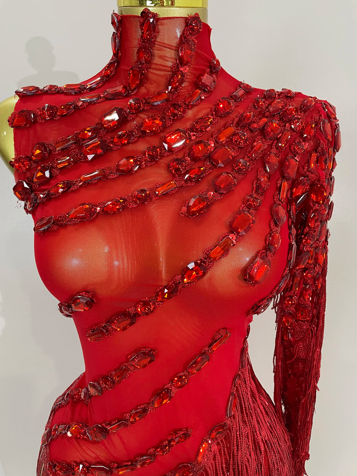 Sparkly Rhinestones One Shoulder See-Through Dress