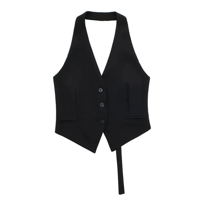 MUJER Off Shoulder Black White Cropped Vest