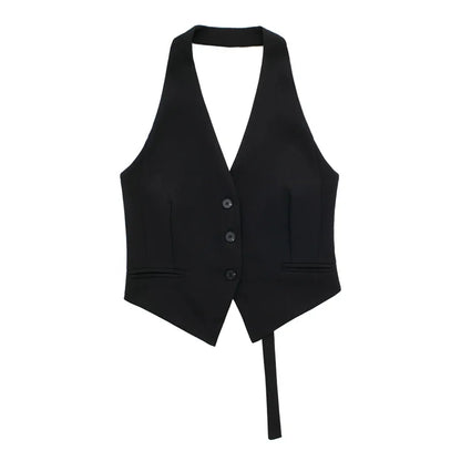 MUJER Off Shoulder Black White Cropped Vest