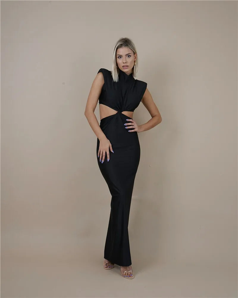 Hollow Out Turtleneck Maxi Dress for Women