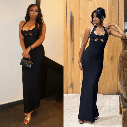 Elegant Black Halter Bodycon Dress for Women