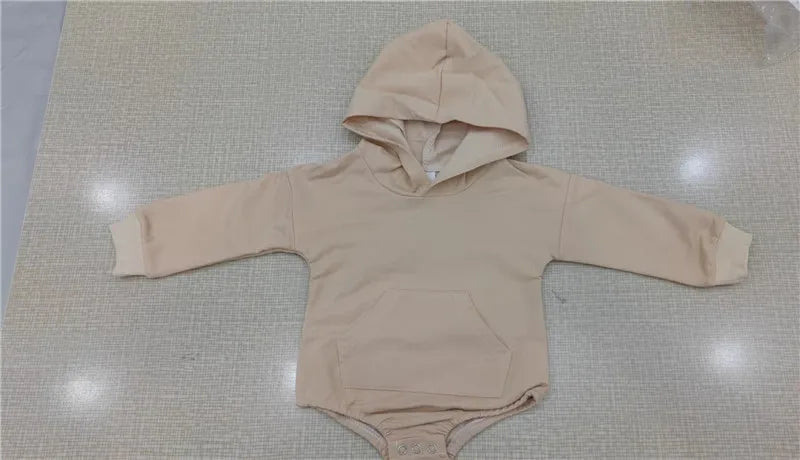 Baby Hooded Romper Long Sleeve Solid Color Bodysuit