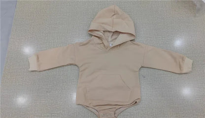 Baby Hooded Romper Long Sleeve Solid Color Bodysuit