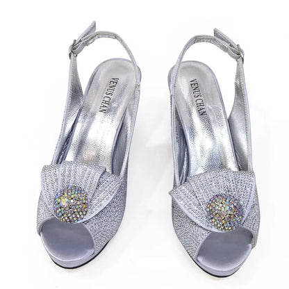 Golden Wedding Shoes And Bag Set With Diamond Decoration