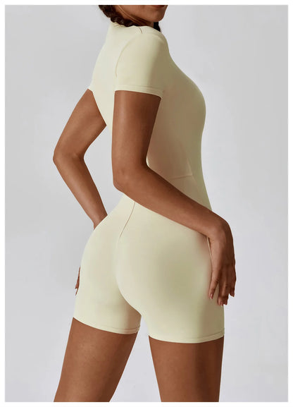 Summer Zipper Short Sleeve Yoga Bodysuit for Women