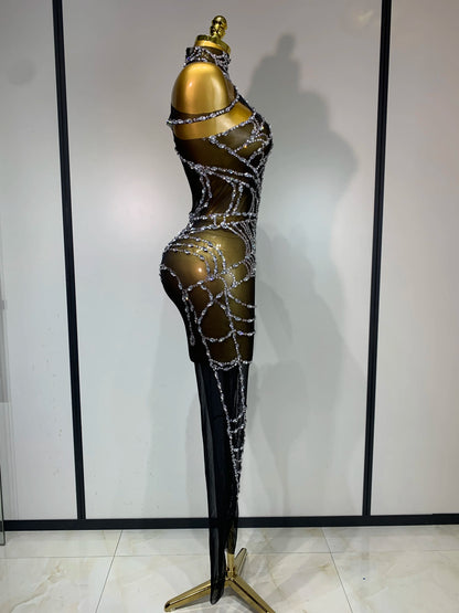 Sparkly Diamond Mesh Jumpsuit for Women