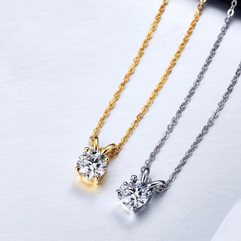 Moissanite Pendant Necklace 18K Gold Plated Women