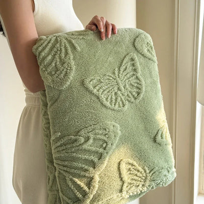 Coral Fleece Autumn Blanket with 3D Butterflies