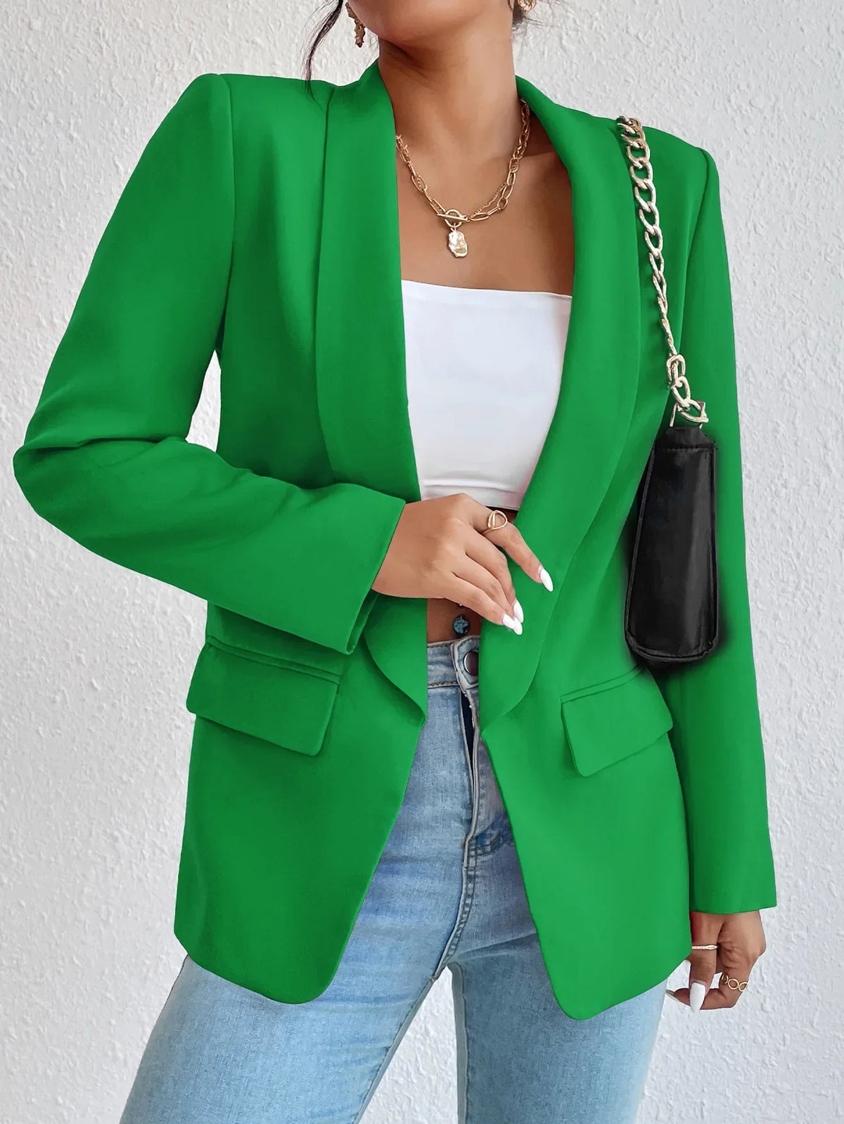 Solid Polyester Cotton Long Sleeve Women's Blazer